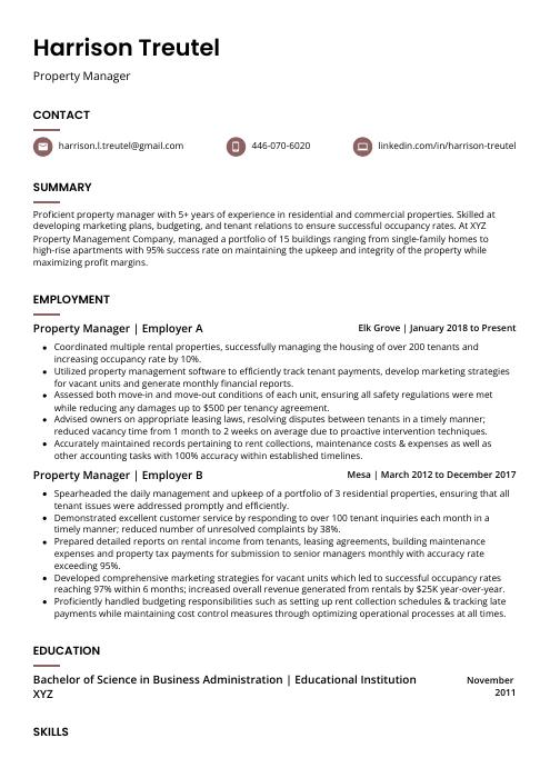 Property Manager Resume Cv Example And Writing Guide