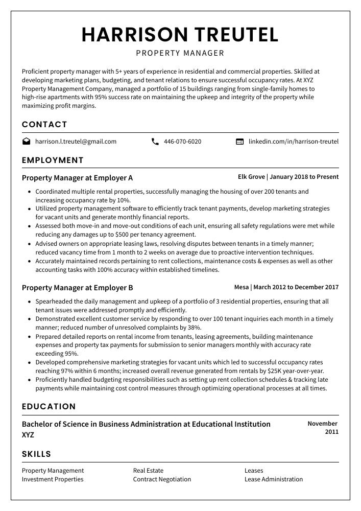 Property Manager Resume