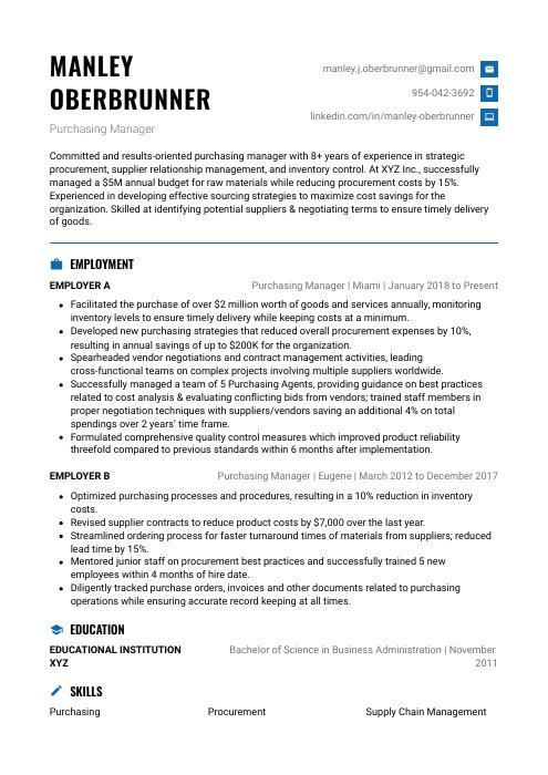 Purchasing Manager Resume CV Example And Writing Guide   Purchasing Manager Resume Template Echidna 