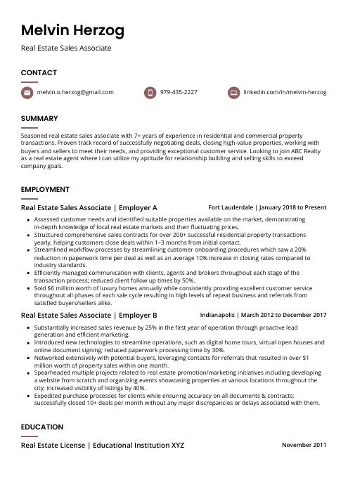 real estate sales associate job description resume