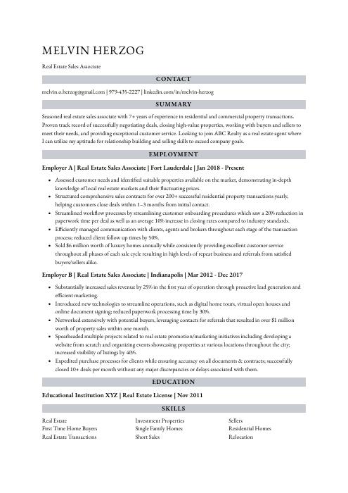 real estate sales associate job description resume