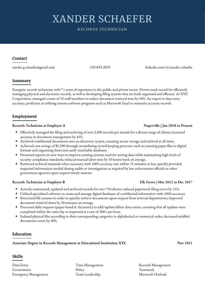 Records Technician Resume