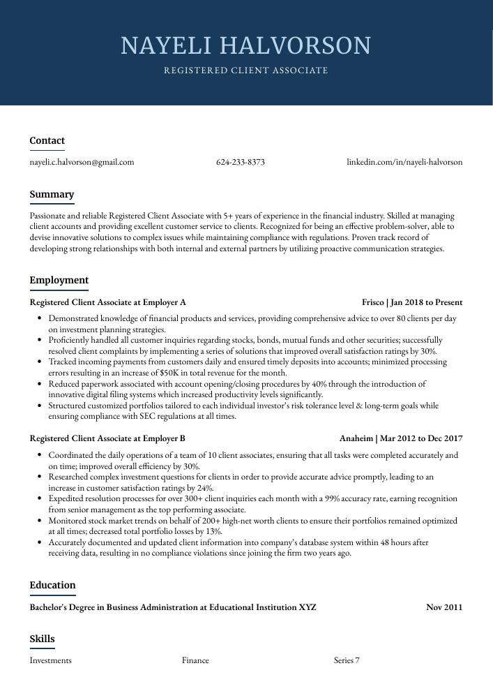 Registered Client Associate Resume