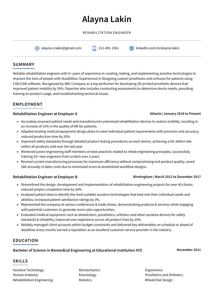 Rehabilitation Engineer Resume