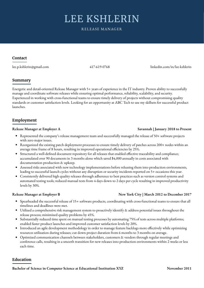 Release Manager Resume