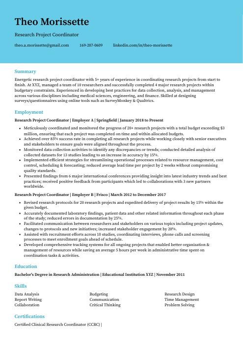 research project coordinator resume