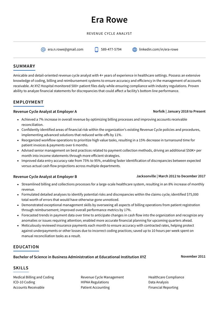 Revenue Cycle Analyst Resume