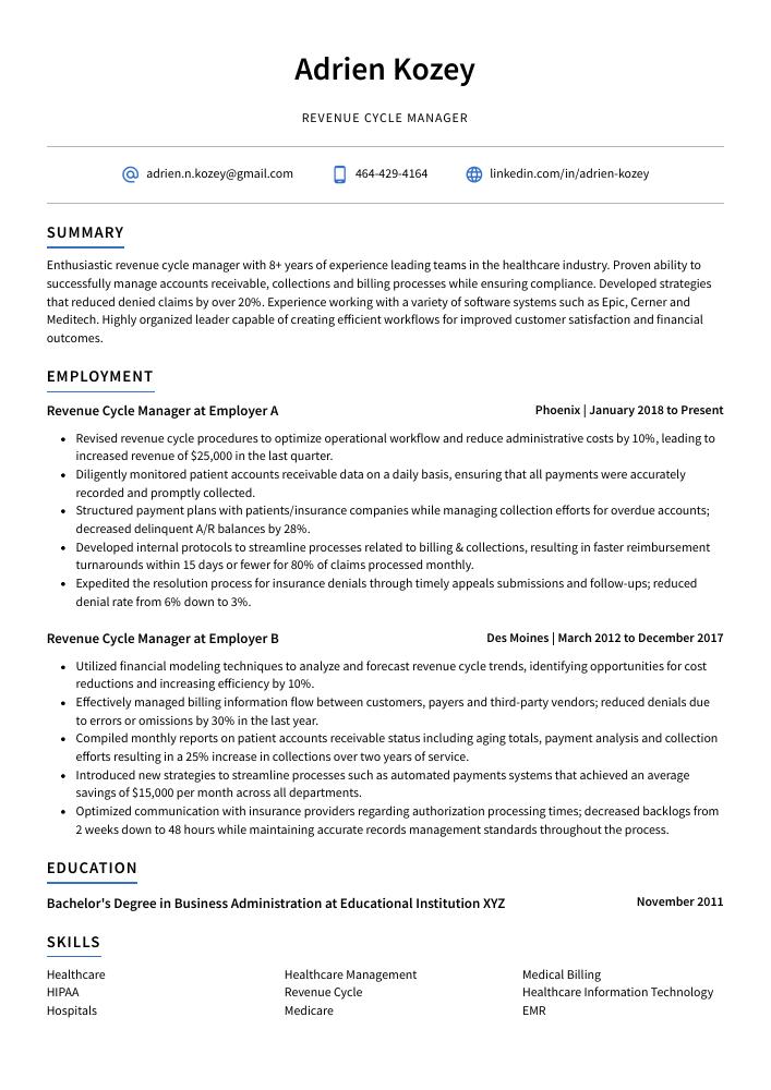 Revenue Cycle Manager Resume