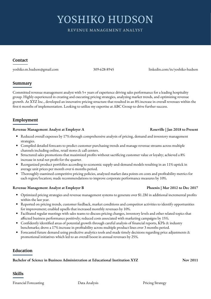 Revenue Management Analyst Resume