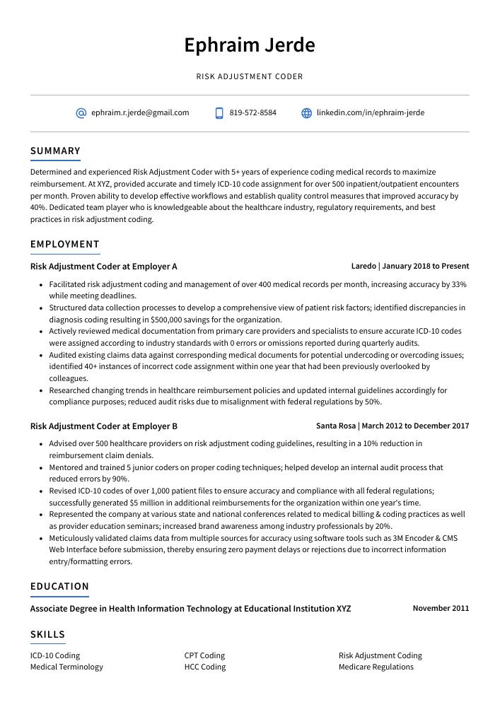 Risk Adjustment Coder Resume