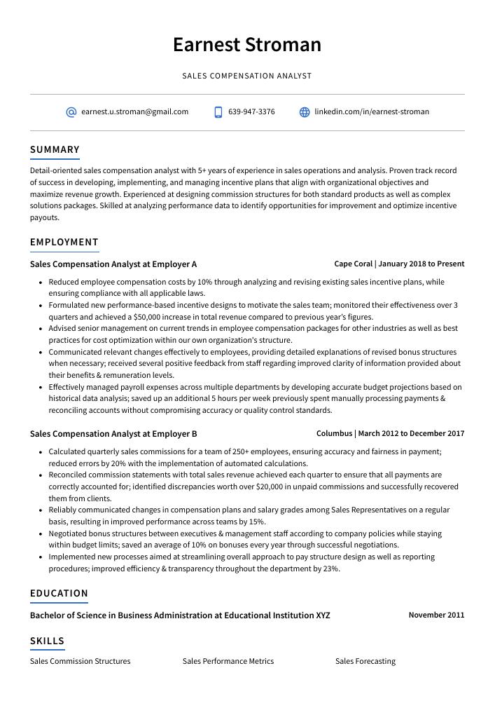 Sales Compensation Analyst Resume