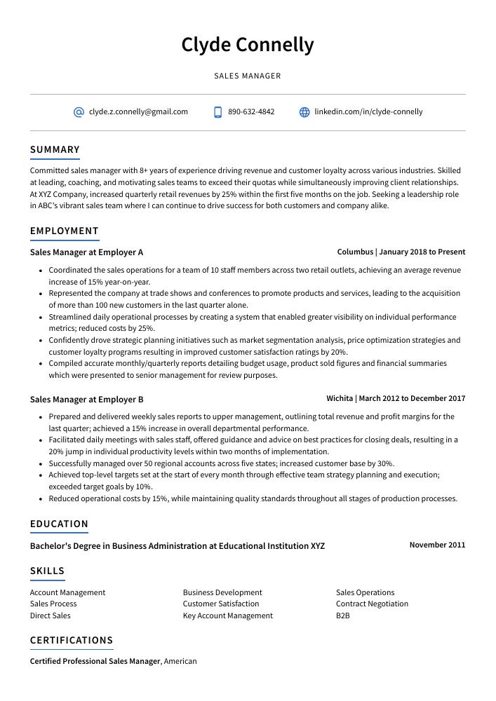 Sales Manager Resume