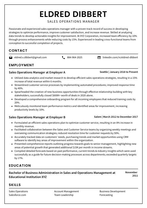 resume sales operations manager