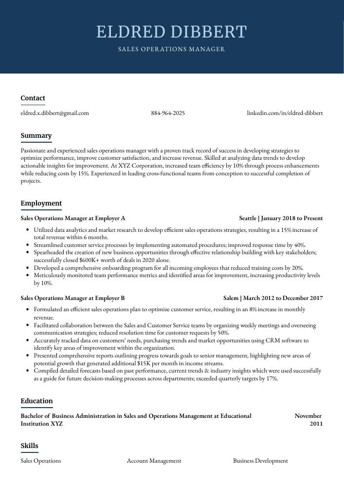 Sales Operations Manager Resume