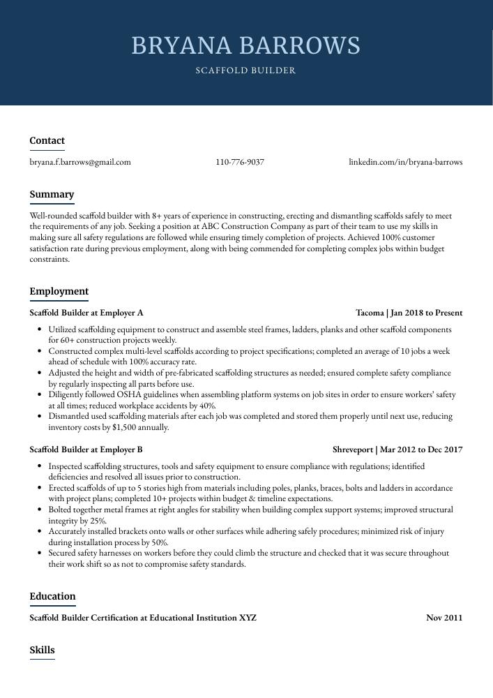 Scaffold Builder Resume