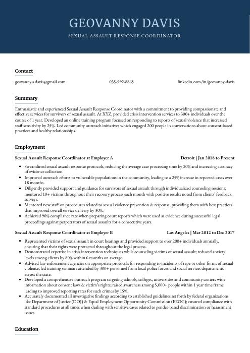 Sexual Assault Response Coordinator Resume Cv Example And Writing Guide 9670