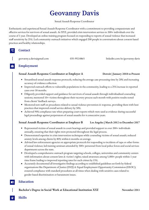 Sexual Assault Response Coordinator Resume Cv Example And Writing Guide 1007
