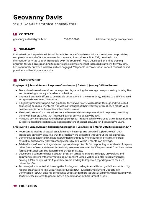 Sexual Assault Response Coordinator Resume Cv Example And Writing Guide 9093