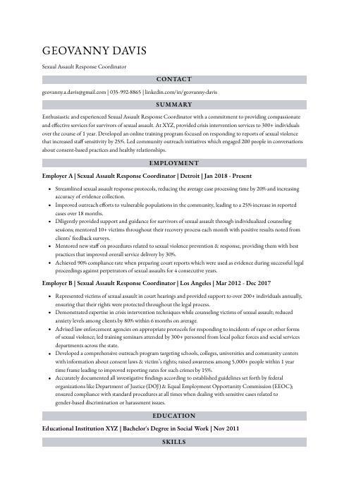 Sexual Assault Response Coordinator Resume Cv Example And Writing Guide 9324