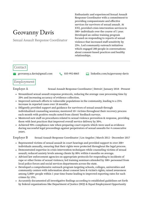 Sexual Assault Response Coordinator Resume Cv Example And Writing Guide 0773