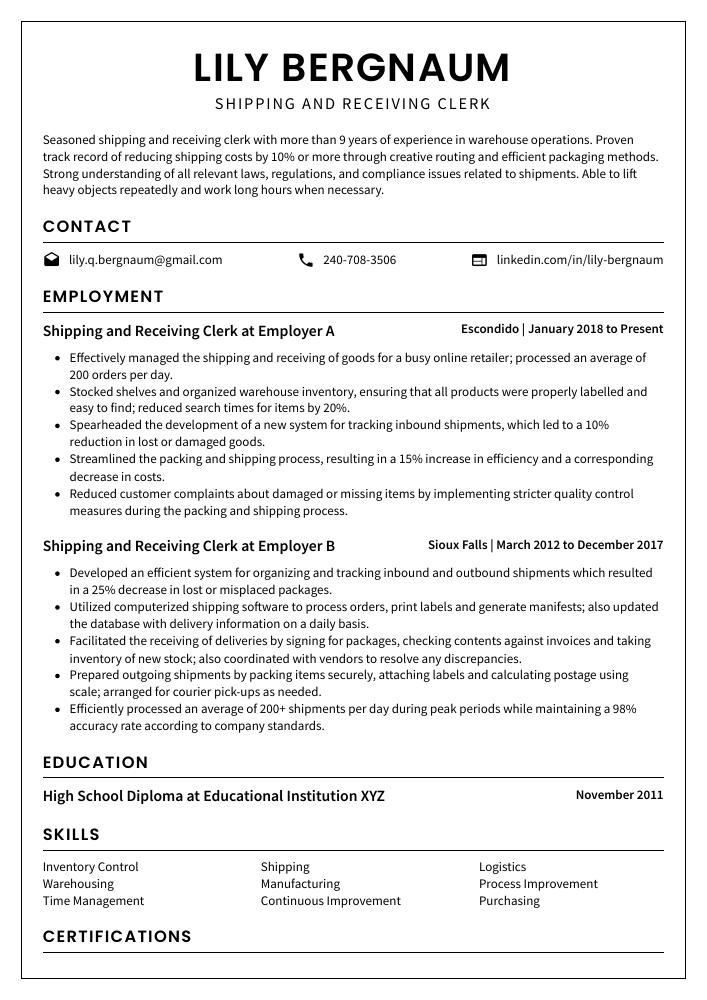 shipping-and-receiving-clerk-resume-cv-example-and-writing-guide