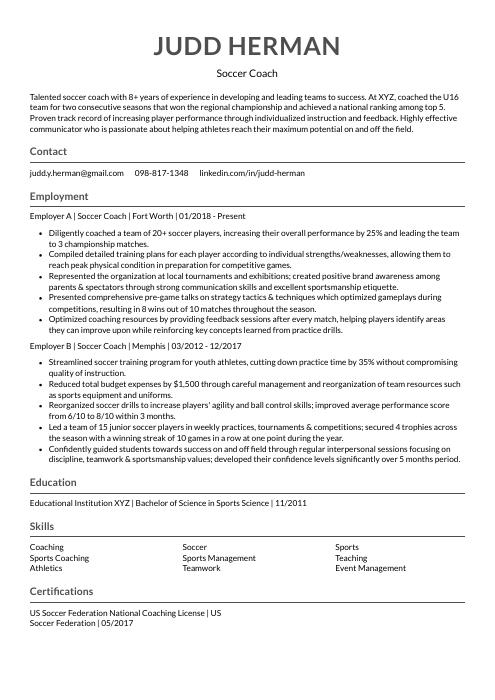 Soccer Coach Resume Cv Example And Writing Guide 0491