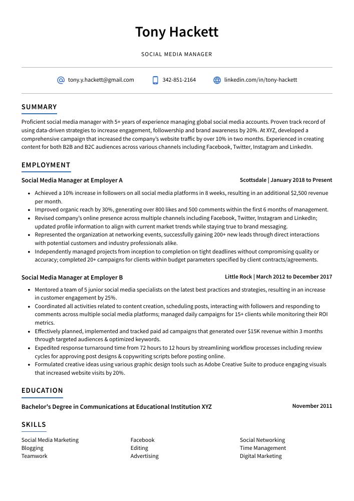 Social Media Manager Resume