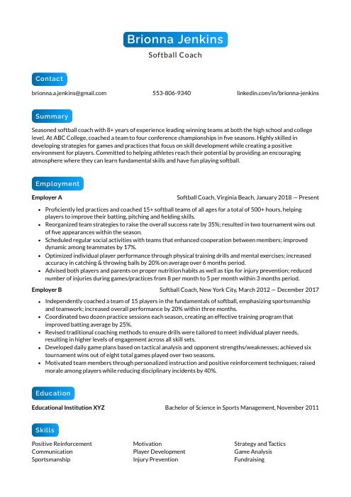 Softball Coach Resume Cv Example And Writing Guide 