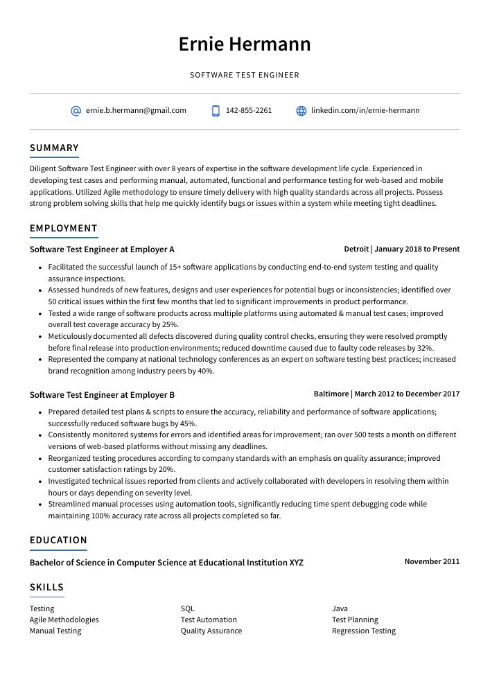 Software Test Engineer Resume