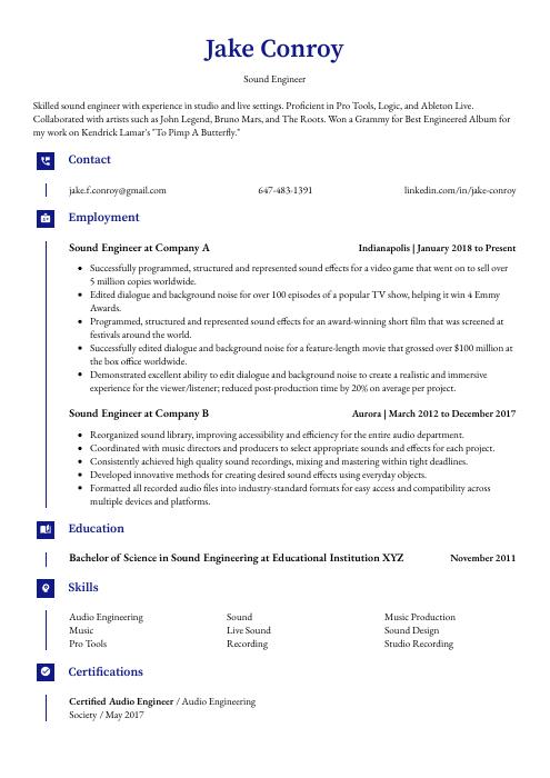 Sound Engineer Resume CV Example And Writing Guide   Sound Engineer Resume Template Gharial 