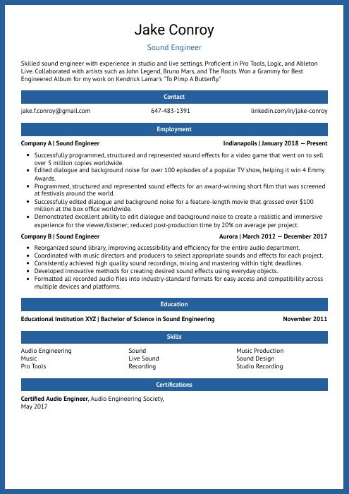 Sound Engineer Resume CV Example And Writing Guide   Sound Engineer Resume Template Ocelot 