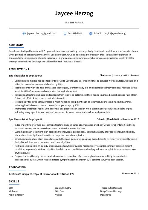 Spa Therapist Resume Cv Example And Writing Guide 