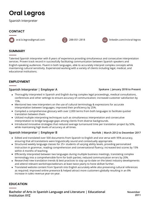 example resume in spanish