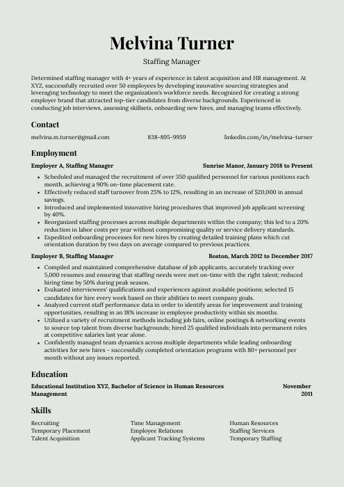 business development manager staffing resume