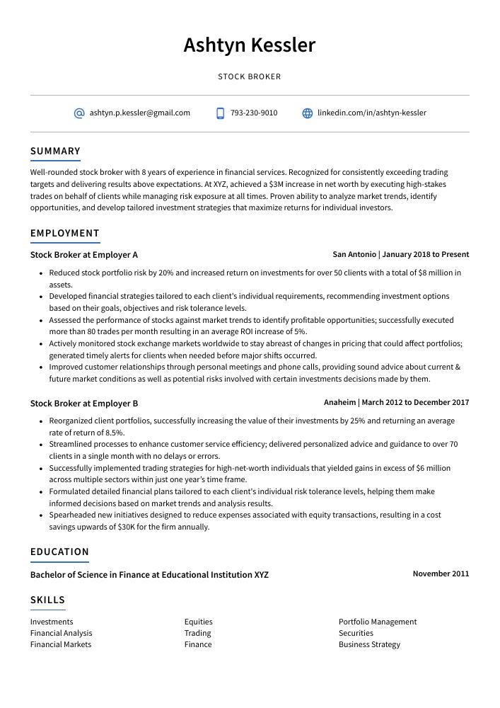 Stock Broker Resume