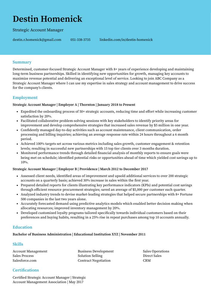 Strategic Account Manager Resume