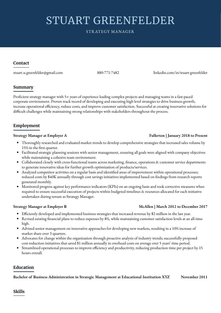 Strategy Manager Resume