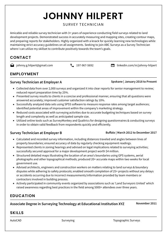 Survey Technician Resume