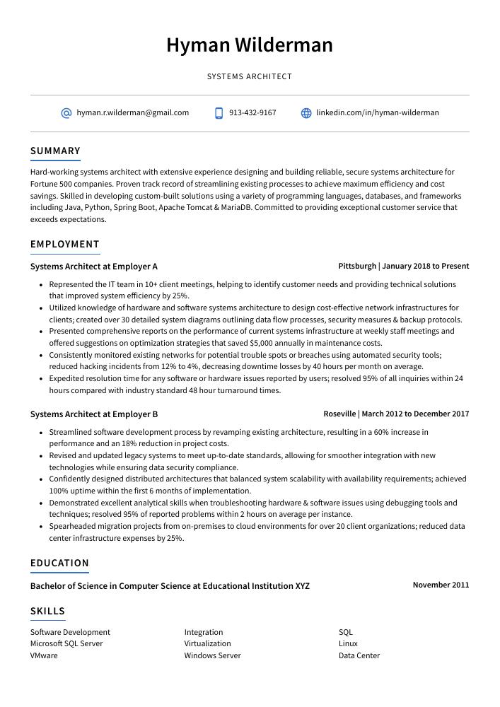 Systems Architect Resume