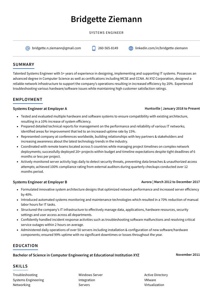 Systems Engineer Resume