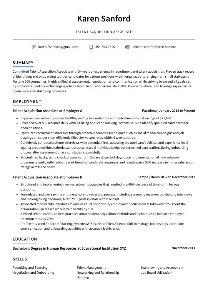 Talent Acquisition Associate Resume