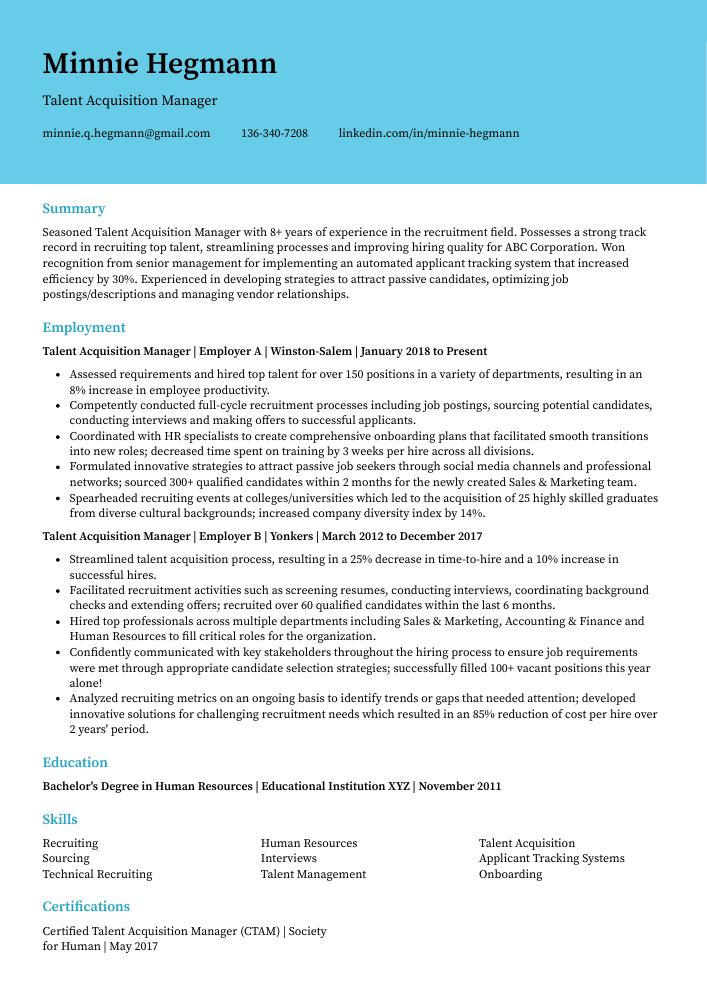 Talent Acquisition Manager Resume