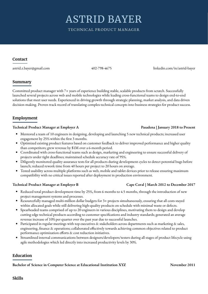 Technical Product Manager Resume