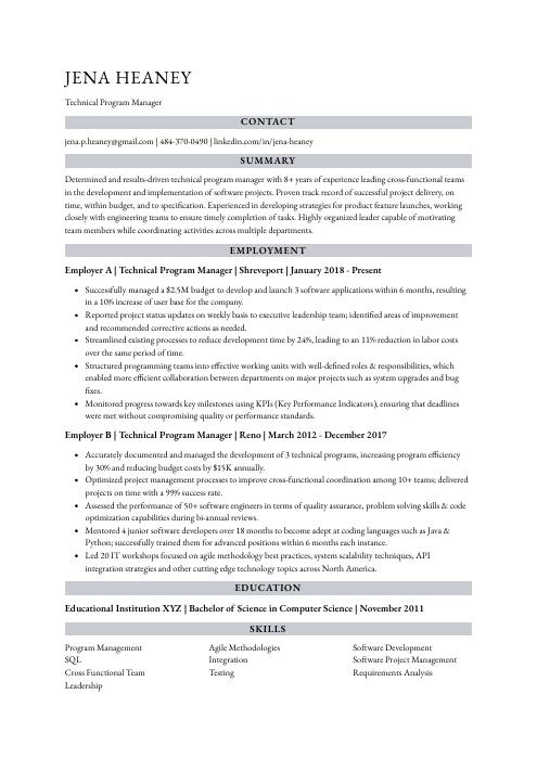 Technical Program Manager Resume CV Example And Writing Guide   Technical Program Manager Resume Template Numbat 