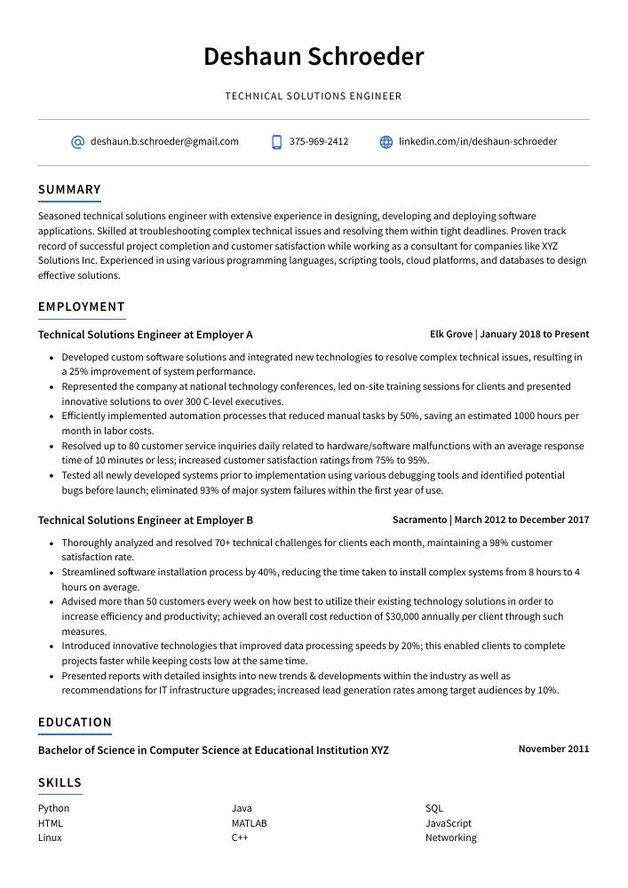 Technical Solutions Engineer Resume