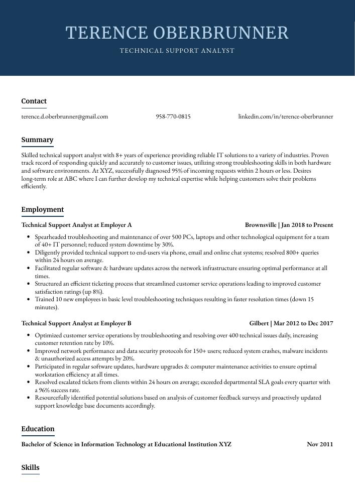 Technical Support Analyst Resume