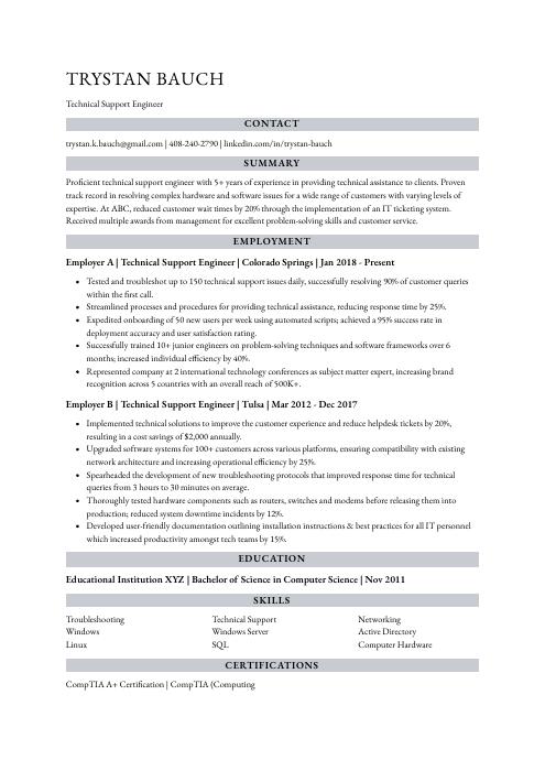 technical support engineer resume doc