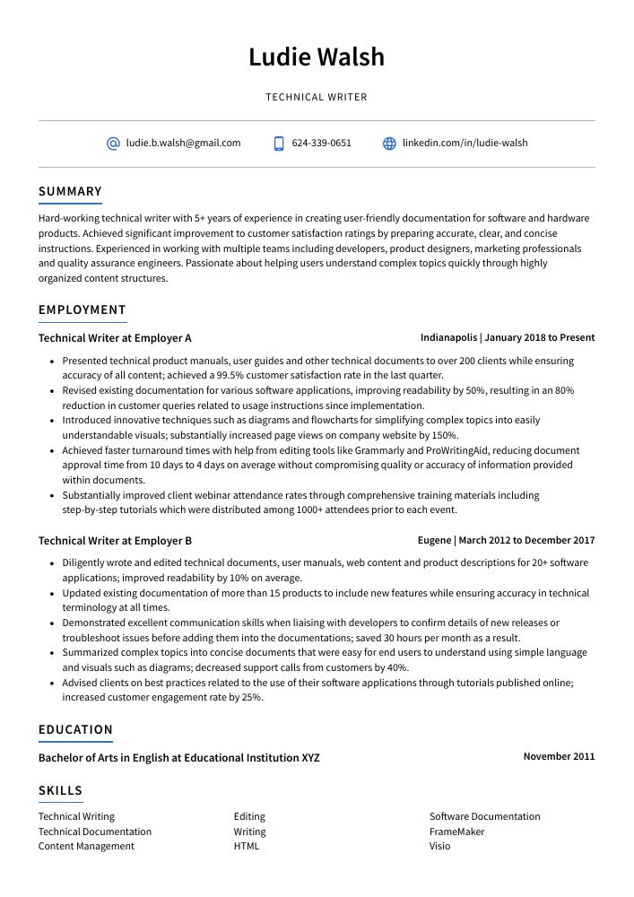 Technical Writer Resume