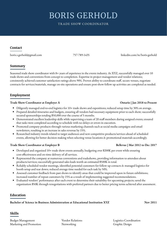 Trade Show Coordinator Resume