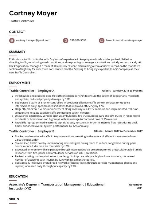 resume entry level traffic controller